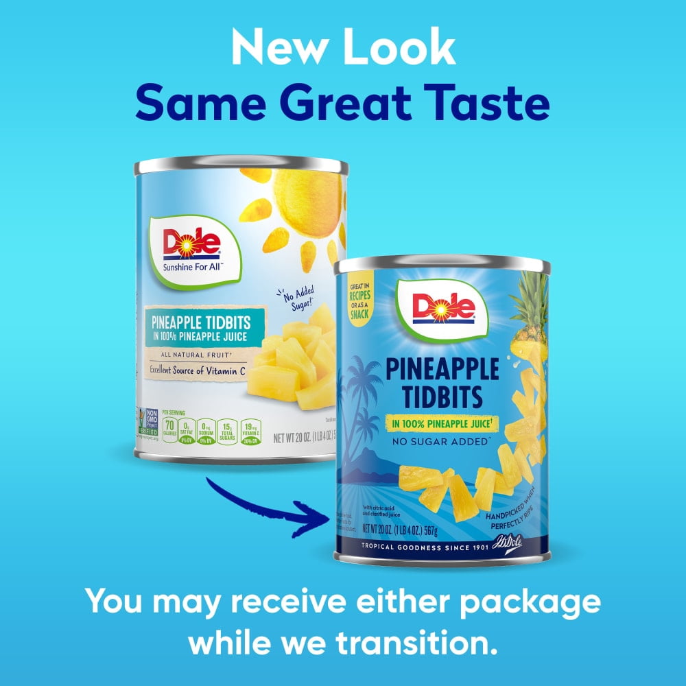 Dole Canned Pineapple Tidbits Fruit In 100% Pineapple Juice 20 oz - 5 Pack
