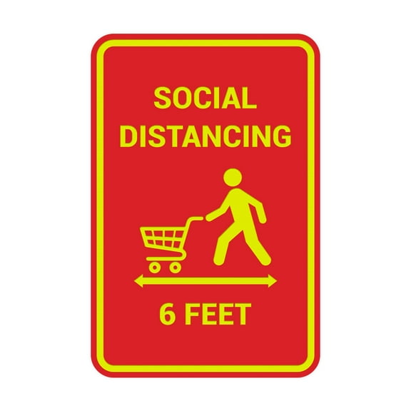 Portrait Round Social Distancing 6 Feet Sign (Red/Yellow) - Medium 5x7"