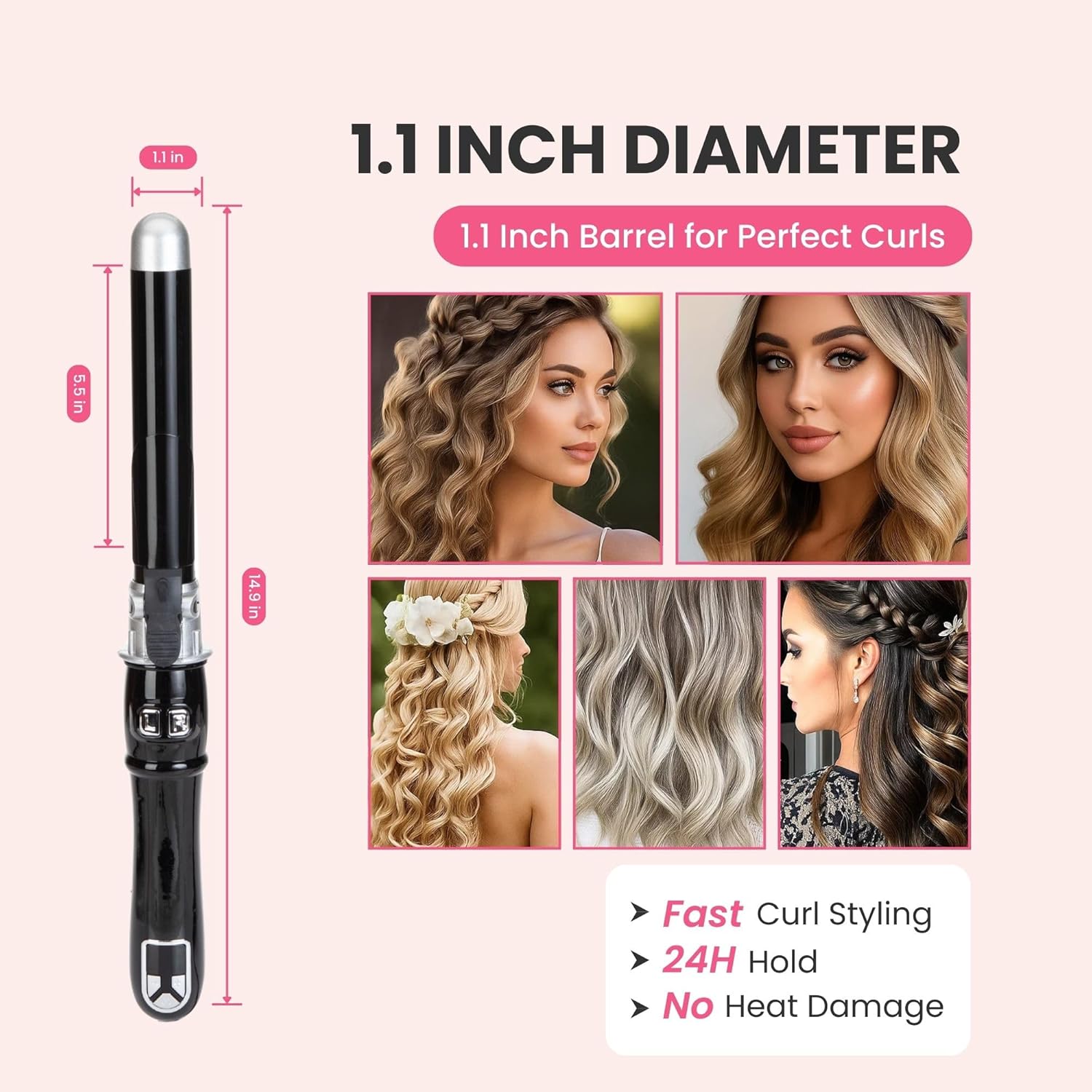 Automatic Rotating Curling Iron, 1.1-Inch Auto Hair Curler with 4 Temperature Settings & LCD Display, Anti-Scald & Dual Voltage