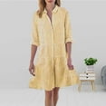 thumbnail image 2 of XDZJLR Robes pour Femmes Chemise à Carreaux Manches Longues Série Col Montant Ourlet Robe, 2 of 5