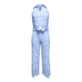 thumbnail image 4 of Summer Solid Color Sleeveless Turn Down Collar Lapel Hollow Out Lace Vest and Wide Leg Pants Two Piece Outfit for Women Blue L, 4 of 4