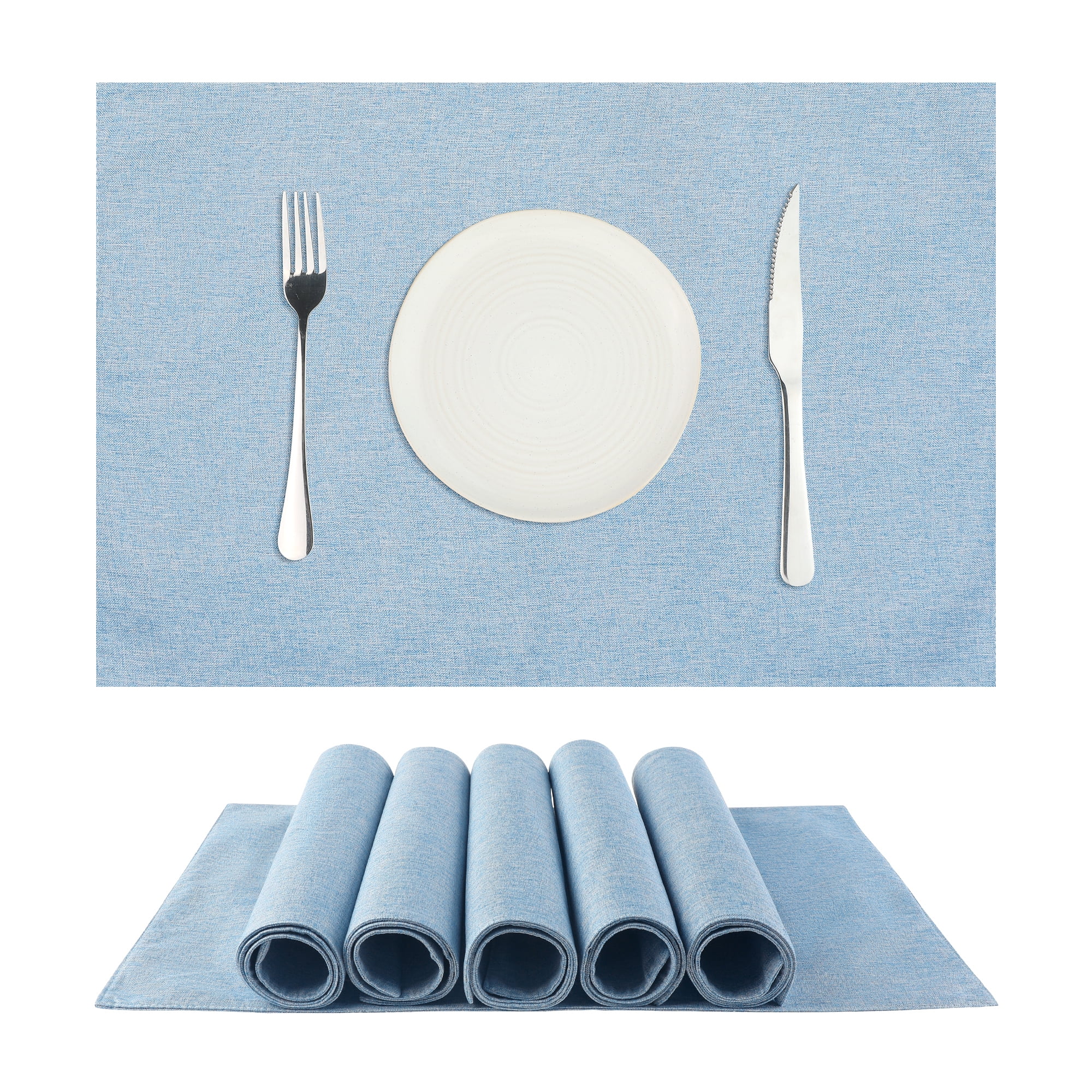 Unique Bargains Placemats Set of 6 Heat Resistant Place Imitation Linen Place Table Mats Light Blue