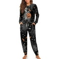 thumbnail image 4 of DISNIMO Skull Bat Print Womens Lounge Pjs Set Spider Web Printed 2 Piece Pajama Set for Women Long Sleeve Sleepwear with Pocket Pullover Top Long Pants Lounge Sets, 2XL, 4 of 7