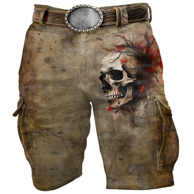 TINZ Male Short Print Shorts Pocket Full Print Button Zipper Pants Workers Pants Men Relaxed Fit Cargo Pants for Men