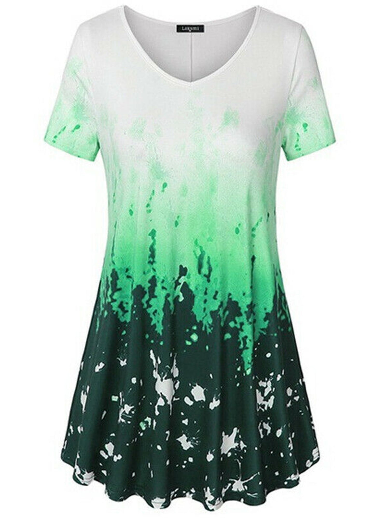 Women's Plus Size Gradient Tunic Tops Short Sleeve Casual T Shirt Loose Blouse