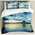 thumbnail image 3 of Blue Duvet Cover Set Twin Size, Photo of Dramatic Dusk Sunset Scenery over Calm Peaceful Tropic Azure Water Lagoon Ocean, Decorative 2 Piece Bedding Set with 1 Pillow Sham, Blue, by Ambesonne, 3 of 3