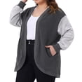 thumbnail image 2 of DARING DIVA Plus Size Hooded Open Front Sweatshirt Jacket 1X Dark Grey, 2 of 7