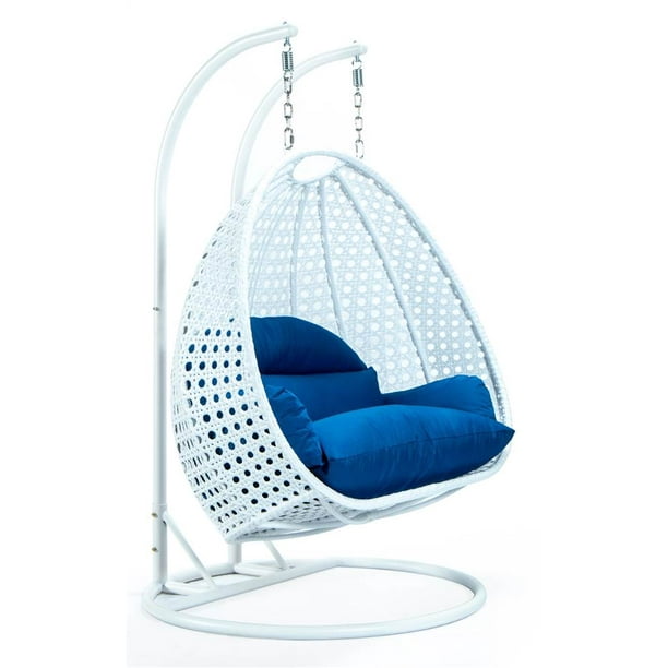 Double Hanging Egg Swing Chair in White and Blue