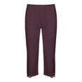 thumbnail image 6 of Khunlpohl Womens Capris Pants Elastic Waist Lace Casual Leggings Bottoms Fashion Solid Color Capri Pant, 6 of 7