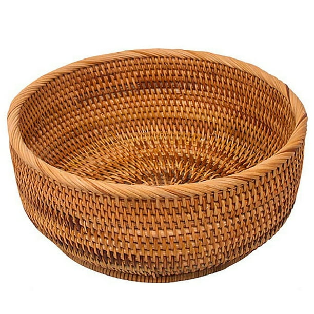 Qtmnekly Natural Rattan Round Fruit Basket Wicker Tabletop Bread