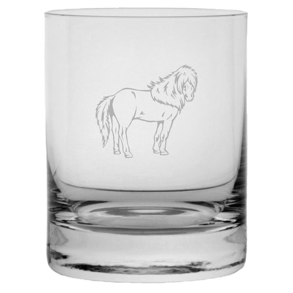 Pony della Giara Body Horse Themed Etched 10.25oz Crystal Rocks Whisky Glass