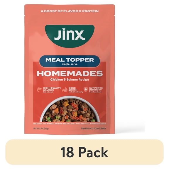 (18 pack) Jinx Homemades Chicken & Salmon Topper,3oz.Pouch
