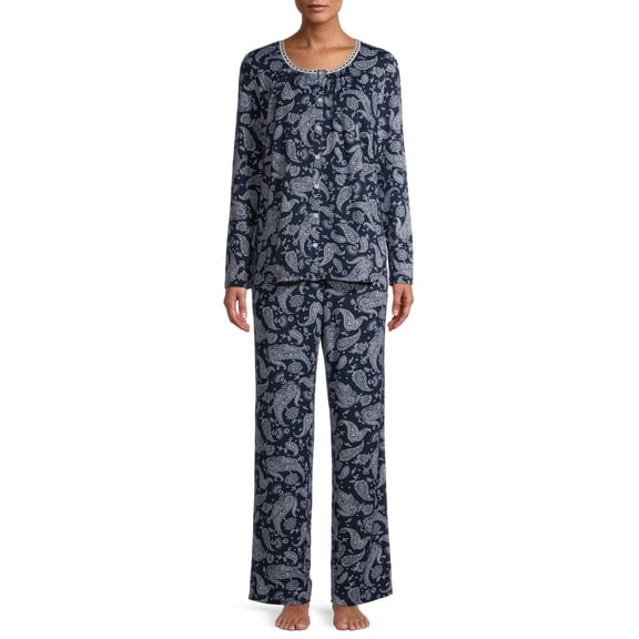 Secret Treasures Women's and Women's Plus Traditional V-Neck Long Sleeve Top and Pants Pajama Set