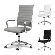Okeysen Office Desk Chair, Ergonomic Leather Executive Conference Computer Chair, Modern Ribbed, Height Adjustable Tilt, Upgraded Seat with Arm PU Wrap, Swivel Rolling Chair. (Grey)