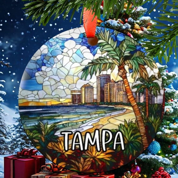 Tampa Florida Christmas Ornament, Ceramic, Acrylic - City Travel Souvenir, Holiday Tree Decoration, Vacation Keepsake 2025, Gift for Lovers, Edition, Seasonal Home Décor