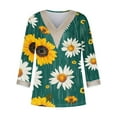 thumbnail image 4 of Weiqiqre Summer Fashion Tops for Women Floral Printed Lace V-Neck 3/4 Sleevet Casual T-shirt Blouse, 4 of 5