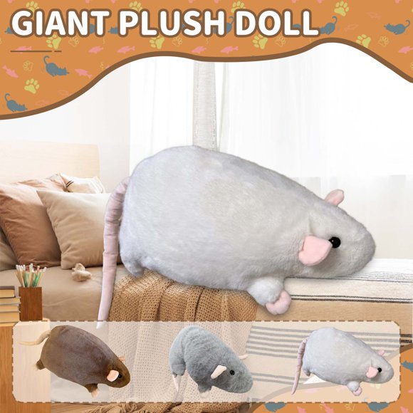 Large Gray Plush Rat Stuffed Animal Toy – 15 Inches Long Soft Realistic Mouse Plushie for Kids, Adults, Gifts and Home Décor