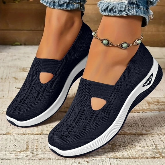Shoes for Women,Women Wide Width Breathable Walking Comfortable Slip on Sneakers,Non Slip Arch Support Slip on Shoes Blue 39