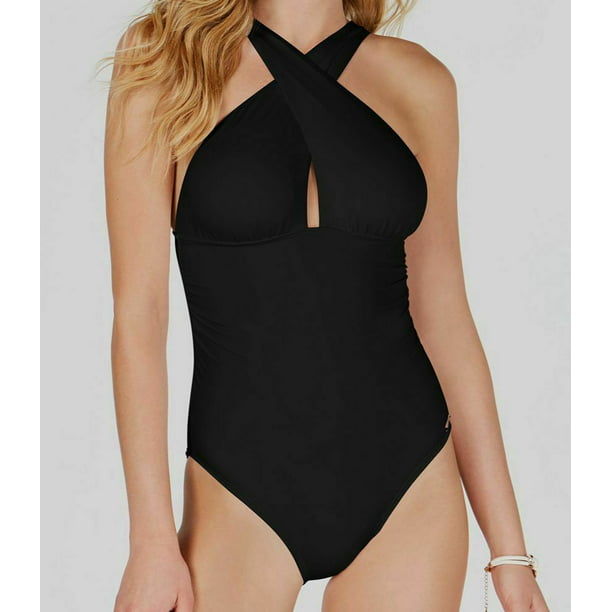 Michael Kors BLACK Solid Convertible Ruched One-Piece Swimsuit, US 10 -  Walmart.com