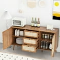 thumbnail image 4 of LUCKYELF Rattan Sideboard Buffets Cabinet, Boho Buffet Sideboard with 3 Drawers and 2 Doors, Kitchen Console Table Storage Cabinet for Living Room, Hallway, Walnut Color, 4 of 8
