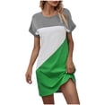 thumbnail image 1 of RKSTN Summer Dresses for Women Fashion Classic Short-sleeved Round Neck Patchwork Color Mini Dresses Loose Plus Size A-Line Elastic Waist Swing Dresses, 1 of 4