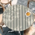 thumbnail image 4 of Round Table Cover 45-54 Inch Dark Green Striped Waterproof Reusable Table Cloth Round Fitted Vinyl Tablecloth with Elastic Edged for Parties Outdoors, Modern Stripes Vintage Beige, 4 of 9