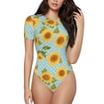 thumbnail image 1 of Balery White Polka Dot Sunflower A Body de cuello redondo de manga corta para mujer Tops de manga corta Tops básicos-Medium, 1 of 7