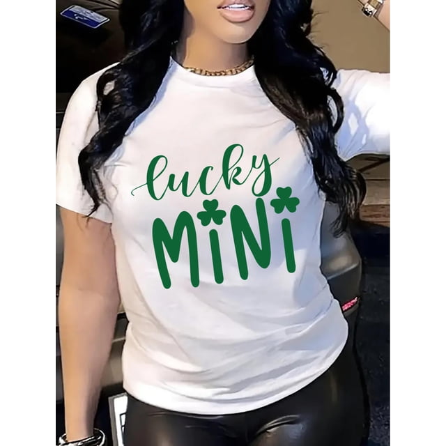 Camiseta Clásica de Verano para MujerWomen's "Lucky Mini" St. Patrick's Day Athletic T-Shirt - Breathable, Sweat-Wicking Soft Polyester, Camisetas de verano para mujer, manga corta, cuello redondo,