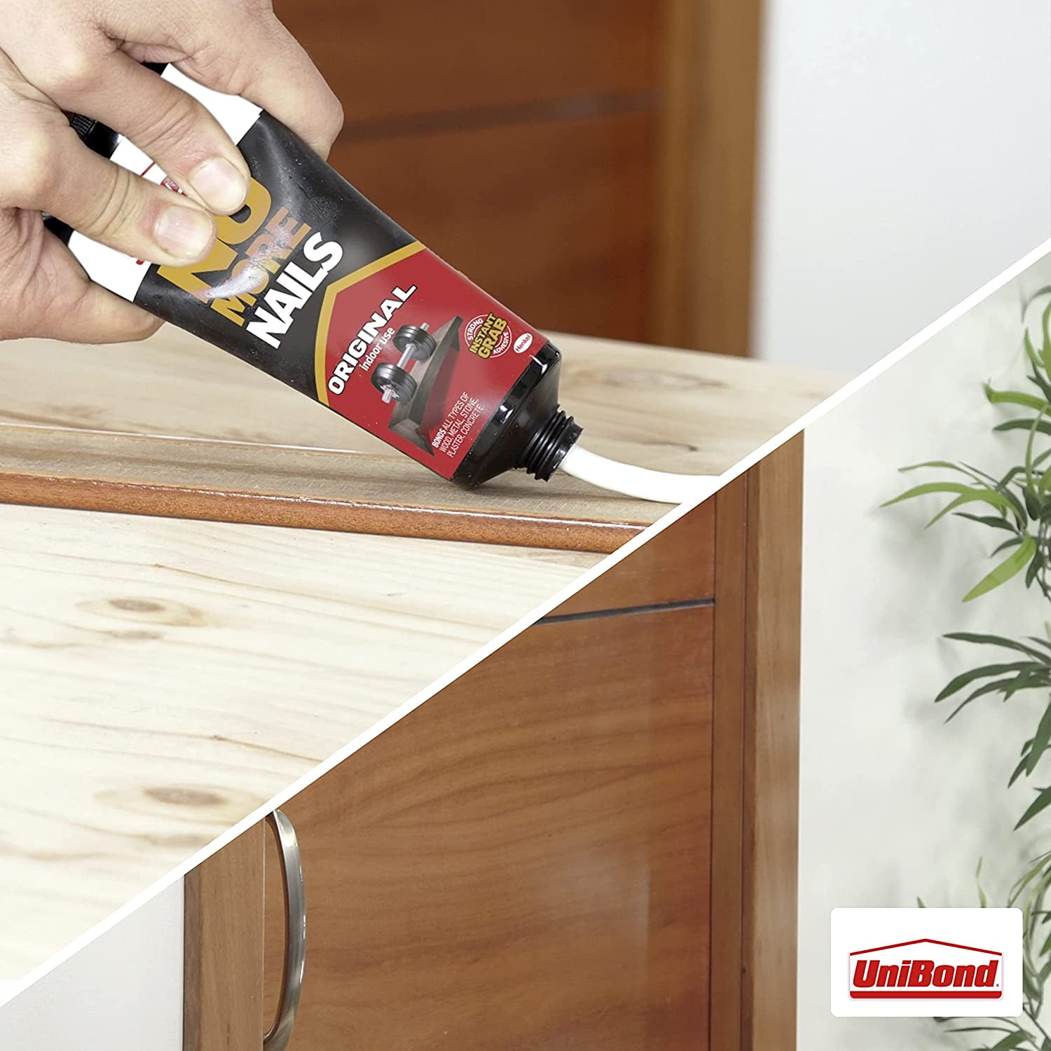 UniBond No More Nails Original, Heavy-Duty Mounting Adhesive, Strong Glue for Wood, Ceramic, Metal  More, White Instant Grab Adhesive, 1 x 234 g Tube Single
