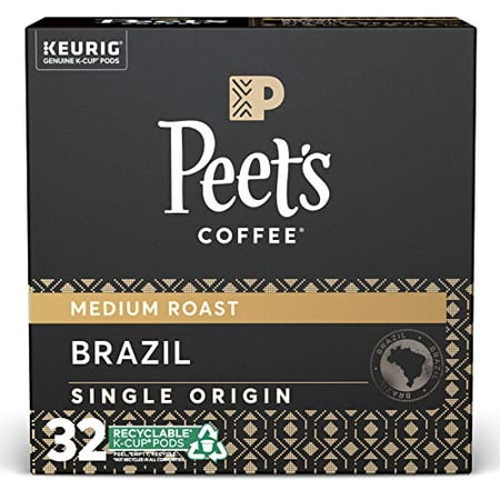 Peet's Coffee, Single Origin Brazil - Medium Roast Coffee - 32 K-Cup Pods for Keurig Brewers (1 Box of 32 K-Cup Pods)
