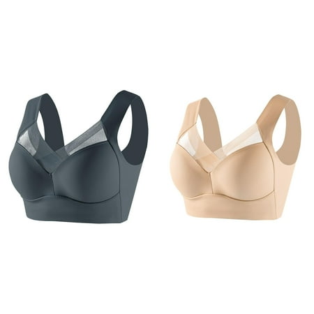 (2-Pack) Kcodviy Women s Large Strapless Lace Mesh Sports Bra Tank Top Underwear Thin Womens Bras Comfortable Push Up Side Fold Side Seamless Bras for Women Gather Adjustable Bra