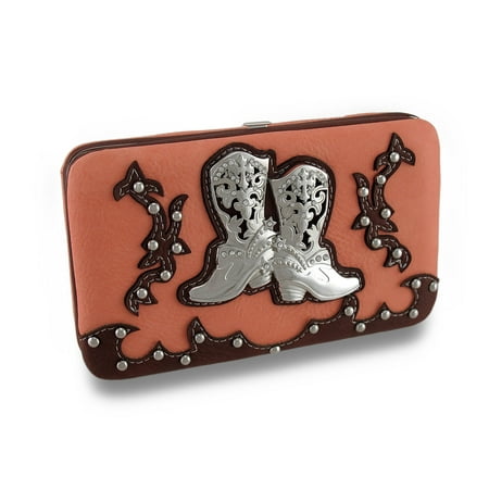 - Zeckos - Western Style Studded Hard Case Wallet w/Rhinestone Boots Accent - Coral