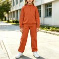thumbnail image 5 of LWFFDAW Girls 2 Piece Set Fall Long Sleeve Quarter Zip Mock Neck Sweatshirt and Wide Leg Pants Loose Comfy Sweatsuit Sets, 5 of 8