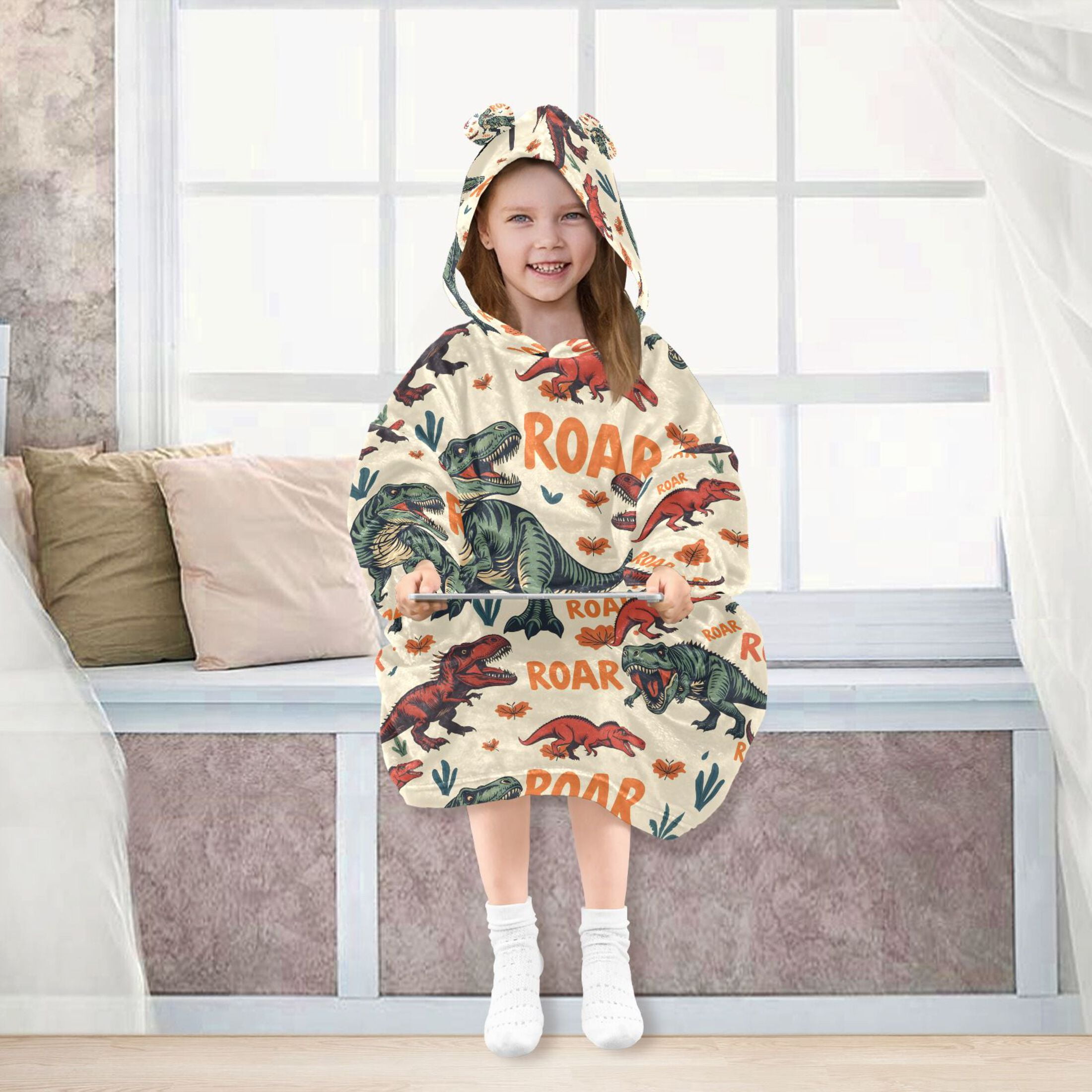 joogoo Wearable Blanket Hoodie for Cartoon Dinosaur-d5 Flannel Sherpa Pocket 3-14 YR S