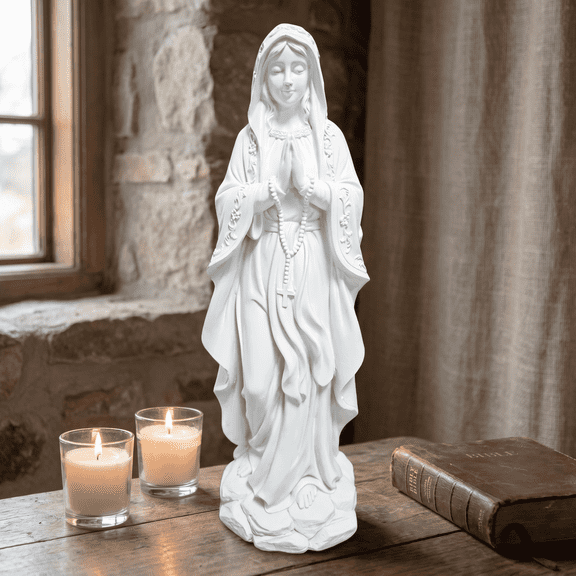 Lumiartisan 11.81" Mary Garden Statue, Resin Religious Outdoor Decor with Cross Pendant