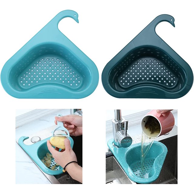 Cesta de colador de fregadero de cocina de esquina de 2 piezas, escurridor de colador colgante, colador de fregadero de cocina triangular, cesta de drenaje de cisne - verde + azul brillar Electrónica