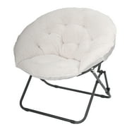 Mainstays Saucer Chair for Kids and Teens, White Faux Shearling