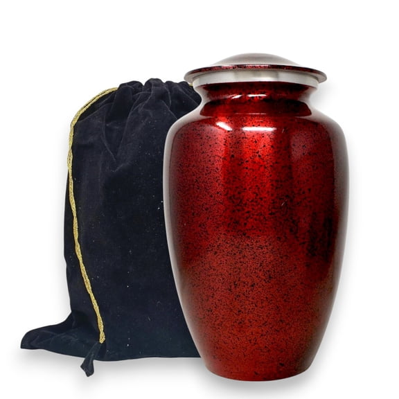 Red Cremation Urn for Human Ashes 190 Cubic Inches Adult Memorial Urn Aluminum Burgundy Speckle Finish Funeral Urn with Velvet Bag Sympathy Gift