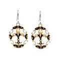 thumbnail image 2 of Womens Two-Tone Stainless Steel Antiqued Fleur-de-lis Dangle Earrings, 2 of 4