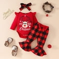 thumbnail image 2 of NOLDARES Newborn Baby Girl Fall Winter Clothes Rib Knit Romper Print Pants Infant Girl Outfit with Headband(Red,9-12 M), 2 of 9