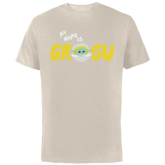 Star Wars Mandalorian My Name is Grogu Cartoon - Short Sleeve Cotton T-Shirt for Adults - Customized-Natural