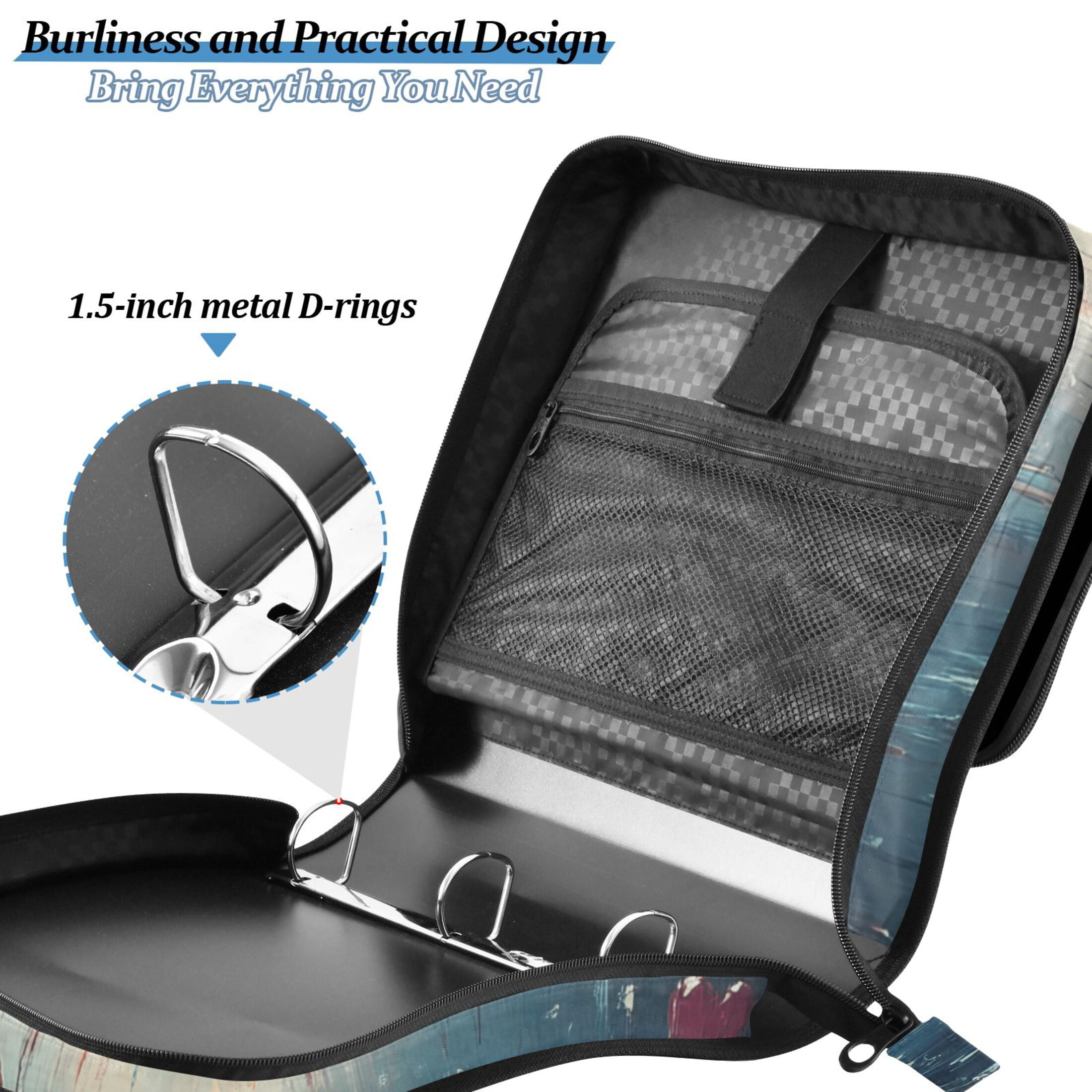 3 Ring Zipper Binder with Shoulder Strap Waterproof Trapper Keeper 2 Inch D-Ring 500 Sheets Capacity Raining Love Hearts
