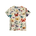 thumbnail image 2 of Abcomgle Girls Tee Shirts 7-16 Summer Short Sleeve Tshirt Butterfly Floral Print Tshirts Toddler Trendy Crewneck Cotton Toddler Tops Girls,Cyan,12-13Years, 2 of 4