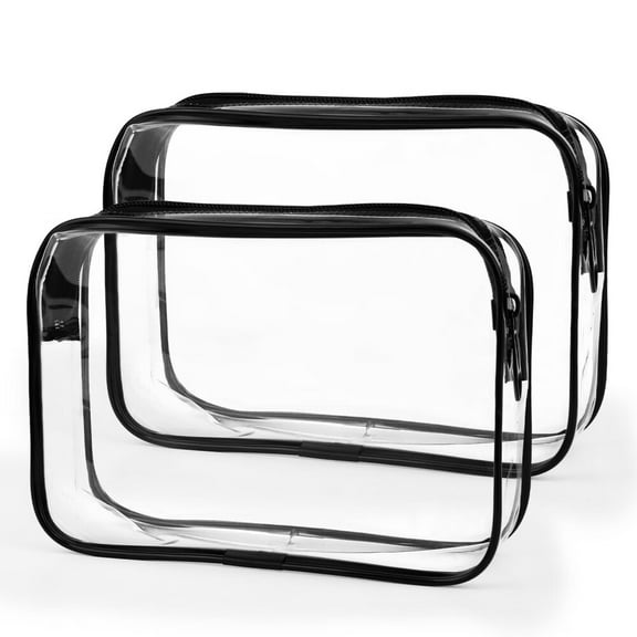 TSA Approved Toiletry Cosmetic Bags for Men and Women 2 Pack with Zipper Carry on Airline Airport Travel Accessories,PVC Makeup Bags,Quart Size-Black