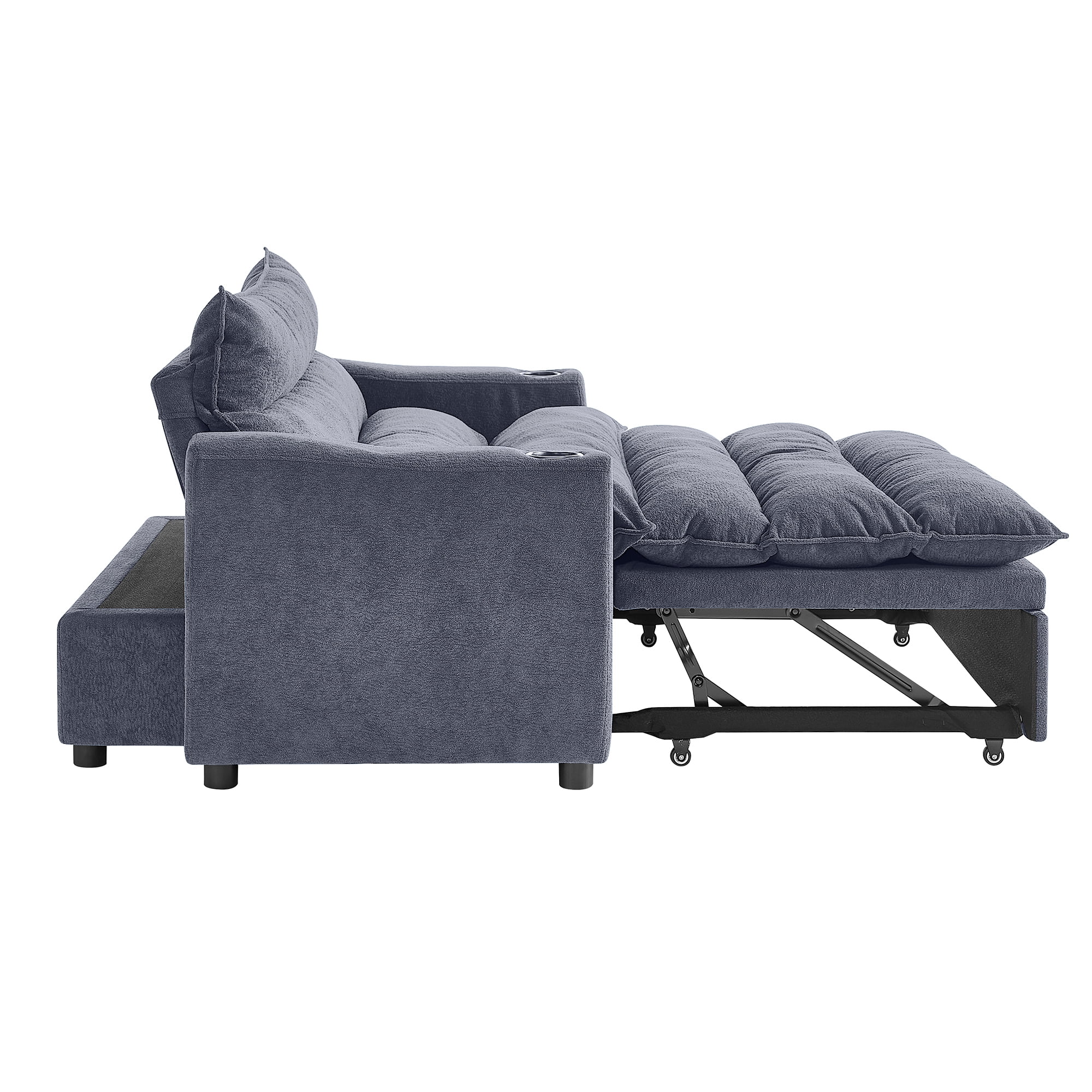 Aukfa 3 in 1 Convertible Pull Out Sofa Bed, Loveseat Sleeper with Thick Pad and Cup Holders for Living Room, Bedroom, Small Space, Gray