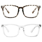 QiShi Blue Light Blocking Glasses, Anti Eye Strain Headache (Sleep Better),Computer Reading Glasses UV400 Transparent Lens - Leopard + Transparent 2 Pack