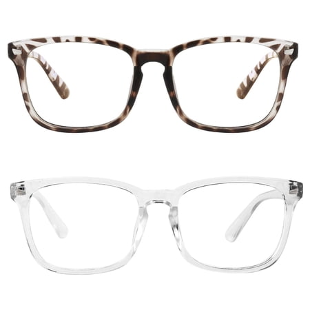 Rirool 2 Pack Blue Light Blocking Glasses - Computer Reading/Gaming/TV/Phones Glasses for Women Men - Anti Eyestrain & UV Glare Protection - White+Leopard