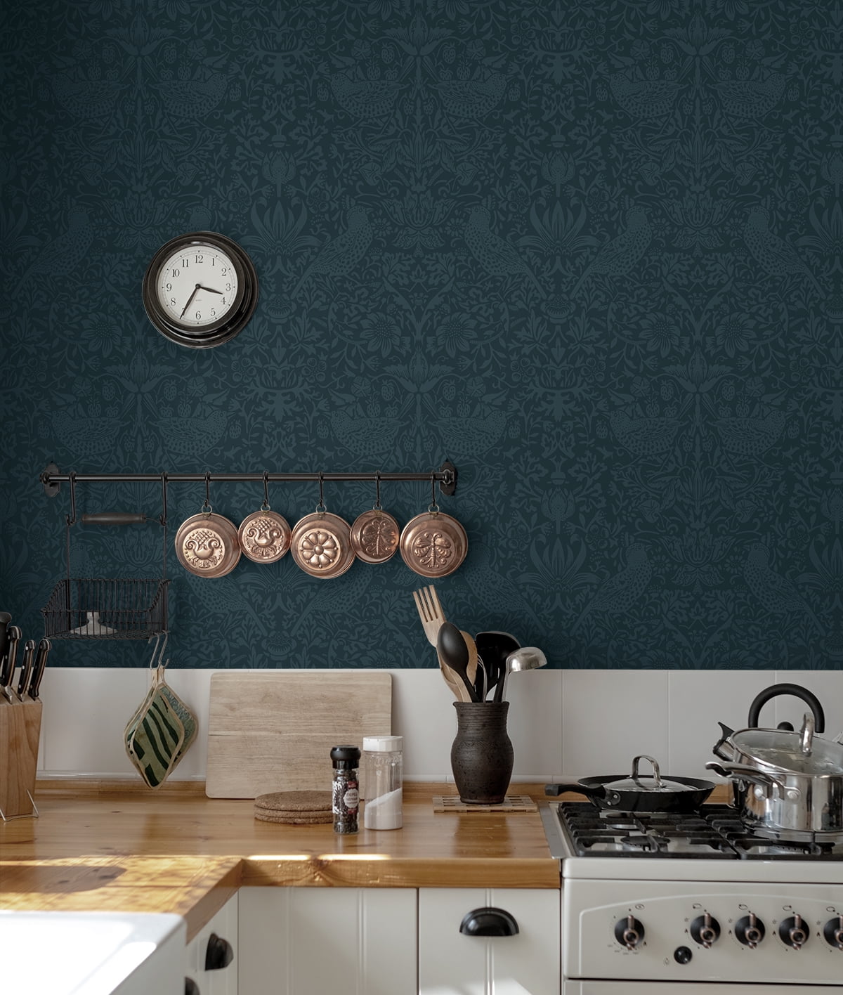NextWall Slate Blue Tonal Bird Garden Peel and Stick Wallpaper - 20.9 in. W x 18 ft. L Roll