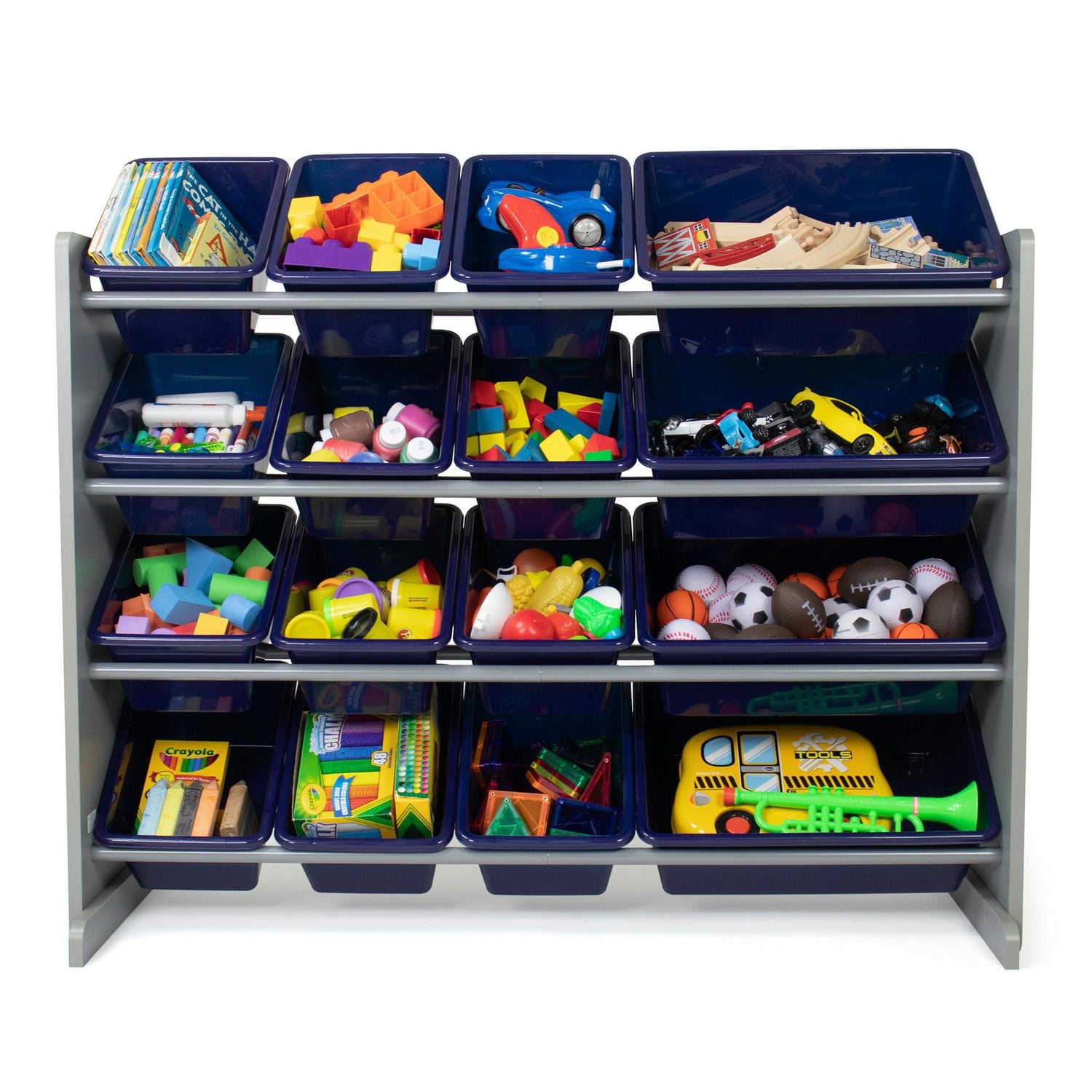 Humble Crew Newport Toy Storage Organizer with 16 Storage Bins, Grey/Navy