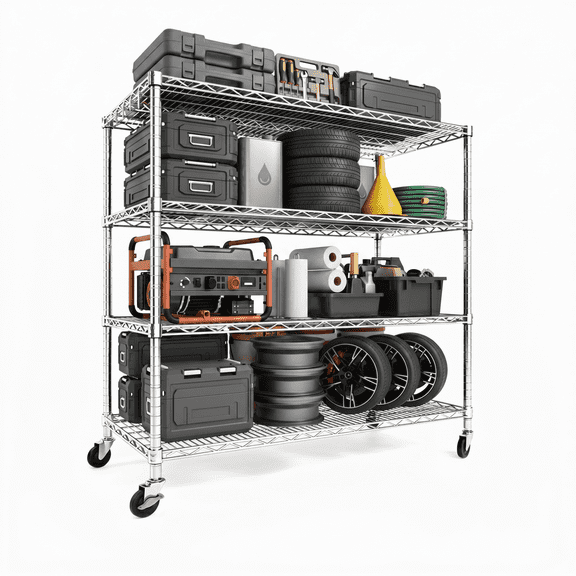 PrimeZone 4-Tier Wire Storage Shelves with Wheels, Adjustable Metal Shelf Rack Unit Organizer, Heavy Duty Wire Shelf for Garage Warehouse Office Restaurant Kitchen, 55.8"W x 24"D x 81"H, Chrome
